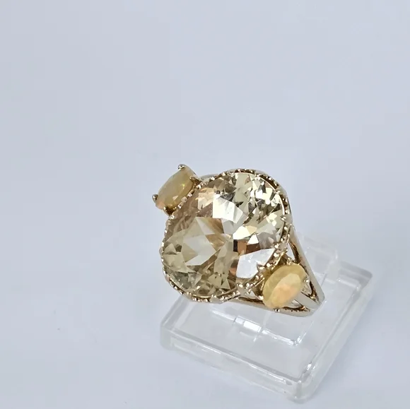 Natural Yellow Laboradite with Opal Accents Sterling Silver Ring Sz 7